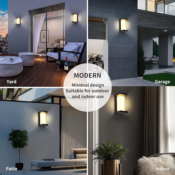 3000K LED 18W Aluminum Rectangular Outdoor Wall Sconce Exterior Light Outside Light Fixture, Black with Warm White, IP64 Waterproof Wall Lights for House Patio Porch Garage