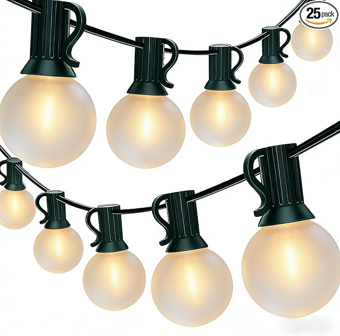 50Ft Christmas Outdoor String Lights with 27 LED Frosted White Bulbs, G40 Globe Christmas String Lights for Indoor Outdoor, Connectable Hanging Lights for Backyard Porch Balcony Patio Party Xmas Decor