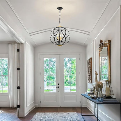 YURNYQ Modern Black and Gold Chandelier for Dining Room, 4 Lights Geometric Chandeliers, Sphere Chandelier Industrial Large Pendant Light Fixtures Hanging for Kitchen, Entryway, Foyer, Stairs