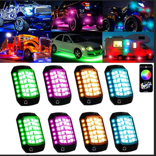 Rock Lights for Trucks, 36LED Full Angle RGB Led Rock Lights with APP/RF Control Flashing Music Mode, Multicolor Waterproof Underglow Led Lights Exterior Wheel Light for Truck UTV ATV Jeep SUV (8PCS)