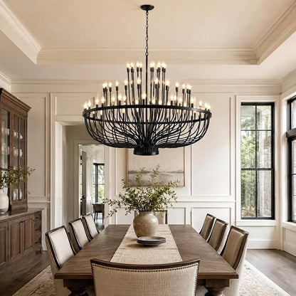 Shandaglo 60 Inch Black Wagon Wheel Chandelier for High Ceilings, 72-Light 3-Tier Extra Farmhouse Foyer Light Fixture, Large Round Pendant for Entryway Staircase Dining Room