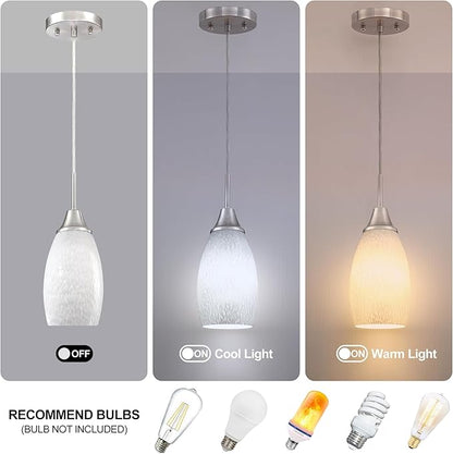 Viinew Mini Glass Pendant Light 4.72" with Handblown Milk White Marble Art Glass Hanging Light 1-Pack Oval Ceiling Hanging Light Fixture for Dining Room Kitchen Island Cafe Foyer Hallway