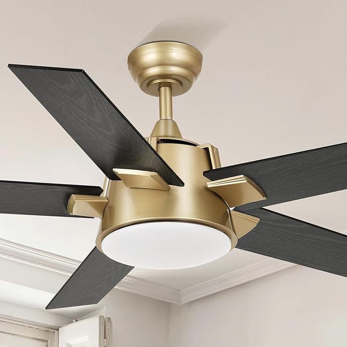 YITAHOME Black Gold Ceiling Fan with Light and Wall Switch Remote, 52 Inch Modern Ceiling Fan, Quiet Reversible Motor, Dimmable Fan with Light for Bedroom Living Room Patio Indoor