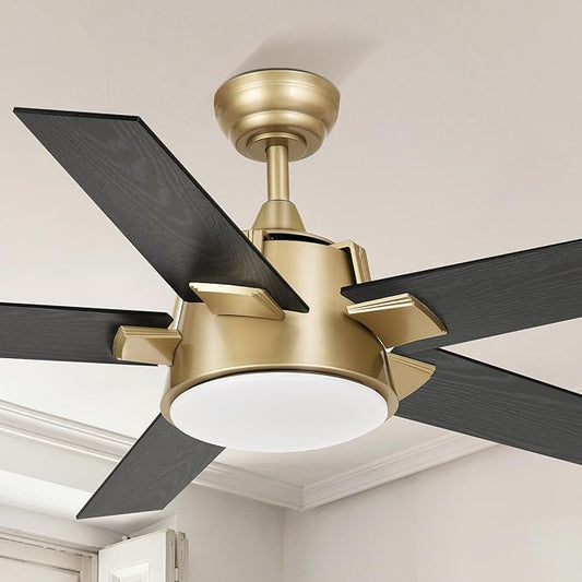 YITAHOME Black Gold Ceiling Fan with Light and Wall Switch Remote, 52 Inch Modern Ceiling Fan, Quiet Reversible Motor, Dimmable Fan with Light for Bedroom Living Room Patio Indoor