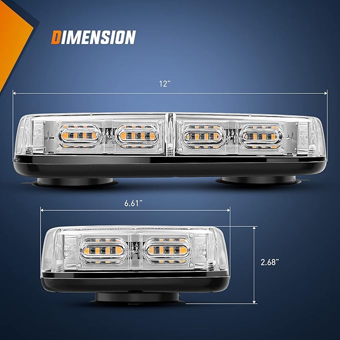 Nilight 12 Inch Roof Top Strobe Lights 48LED Hazard Light Emergency Safety Warning LED Flashing Bar Magnetic Mount 12V 24V Cars Trucks Tractors Snow Plows Construction Vehicles