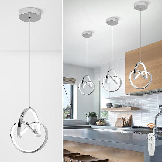 3000~6000K Modern Pendant Light Fixtures, LED Pendant Lights Kitchen Island Lighting Adjustable Height Chrome Hanging Lights for Dining Room Kitchen Bedroom, 1Pack