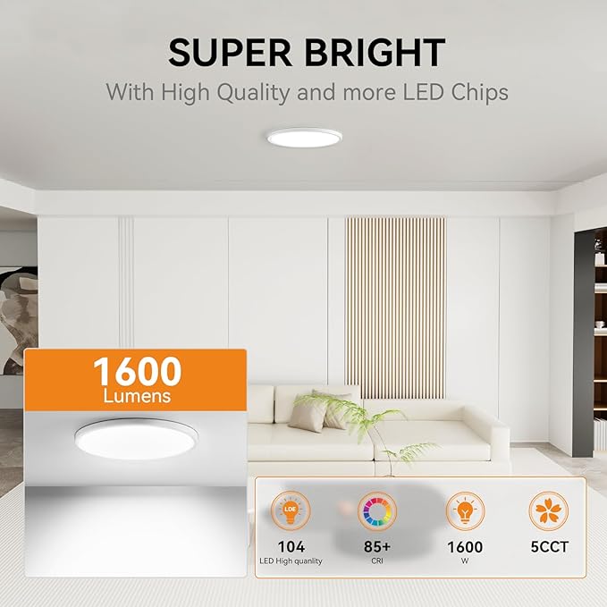 WKONCLDY 7.5Inch LED Ceiling Lights, 5 Colors Selectable (3000K/3500K/4500K/5000K/6000K) Flush Mount Ceiling Lights, Ultra Thin LED Lights Fixtures 0.87Inch for Dinning Room