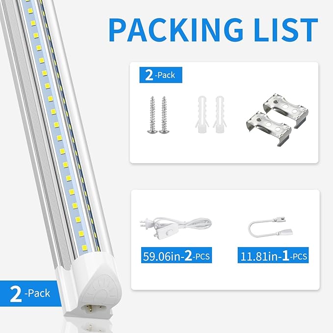 CNSUNWAY LED Shop Light 3FT, 34W 6500K Cool White, T8 LED Tube Lights, 4760LM V-Shape Ceiling Shop Lights, Linkable Under Counter Light for Kitchen, Garage, Workbench, Basement, ETL Listed (2-Pack)