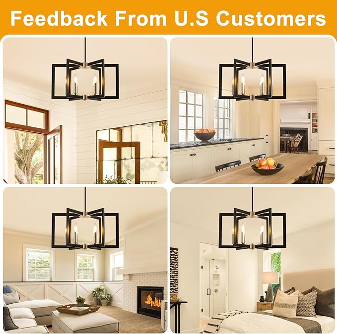 21.6" Dining Room Light Fixture, 6-Light Black+Brushed Nickel Farmhouse Chandeliers for Dining Room, Industrial Hanging Pendant Lights Fixture for Kitchen Island, Bedroom, Entryway, Foyer, Entryway
