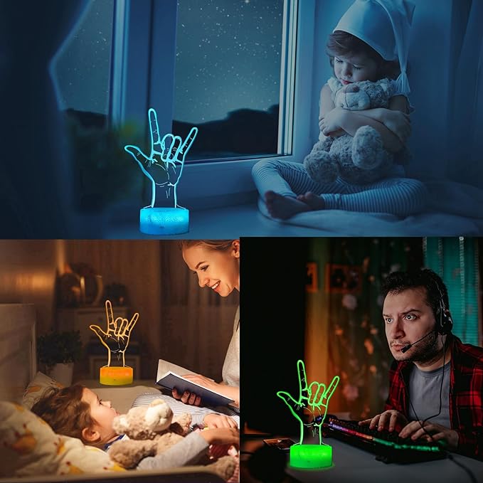 I Love You Night Light, Loving You Hand Sign, Lover 3D Illusion Lamp with 16 Colors Changing, Timer, 4 Flash Modes and Dimmable, Men Women Boys Girls Room Decoration, Holiday Xmas Gifts