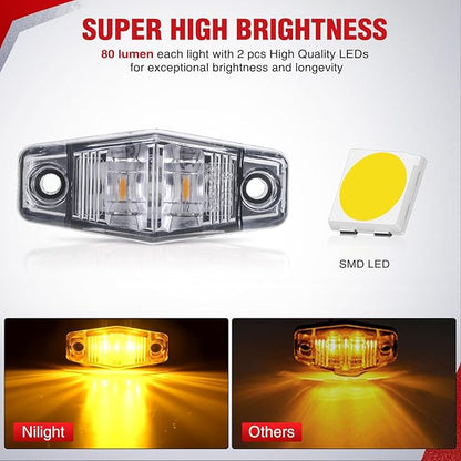 Nilight 2.5 Inch Oval Side Marker Clearance Light 2 LED 8 Pack White Lens Amber Light 80LM High Lumen Waterproof Surface Mount 12V Direct Wire for Truck Trailer Boat RV Semi