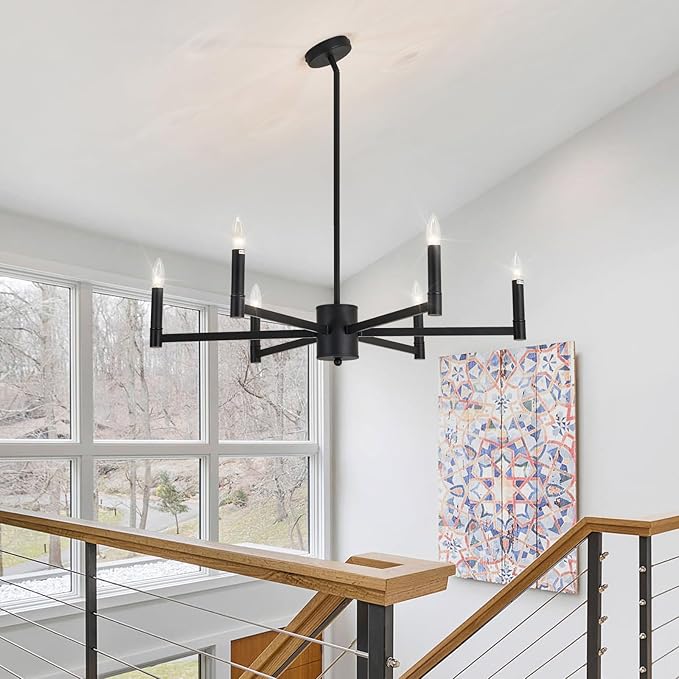 ASGYISA 6-Light Candle Chandeliers Modern Black Farmhouse Ceiling Light Fixture Industrial Pendant Lighting for Dining Room Living Room Bedroom Kitchen Island Foyer, 35inch, L-2201