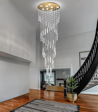 78'' Modern Crystal Chandelier High Ceiling Chandeliers for Entryway Large Raindrop Chandeliers LED Dimmable Flush Mount Light Fixtures for Staircaes Foyer Hallway Living Room LED Bulbs Included Gold