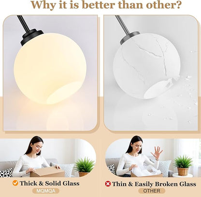2 Pack 7.2-Inch Globe Pendant Lights, Mid Century Matte Black Pendant Light Fixtures, Globe Pendant Lights Kitchen Island with Milk Glass Shade Hanging Fixture for Dining Room Bulbs not Included