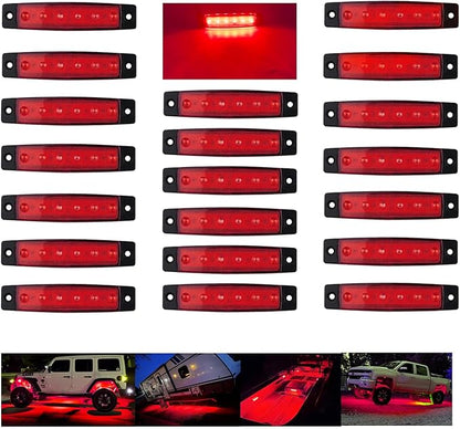 20 Pcs Rock Lights Red Strip Lights Wheel Fender Well Underglow Led Lights for Cars Exterior Side Marker for Truck Golf Cart Wrangler RV RV SUV Offroad