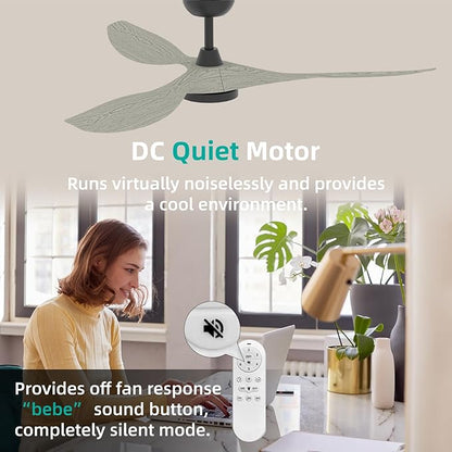 Roomratv Ceiling Fans with Lights and Remote Control,Quiet Noiseless Reversible DC Motor,6 Speeds,Timers, 3 CCT, Indoor Use, Plastic Blades,52 Inch White Oak Modern Ceiling Fan for Living Room