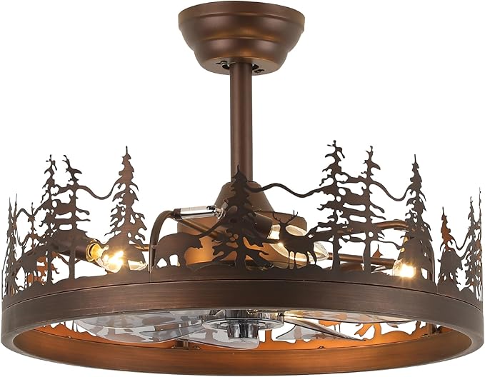 Farmhouse Rustic Ceiling Fan with Light, 21" Vintage Cage Ceiling Fans with Lights, Rustic Ceiling Fan for Living Room, Bedroom, Hallway, Entryway Lighting
