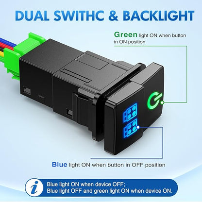 Nilight Power & LED Work Lights Dual Push Button Switch 12V ON Off Switches with Connector Wire Kit 1.28" x 0.87" Replacement for Toyota Sequoia Highlander Tacoma Tundra 4Runner RAVR Yaris