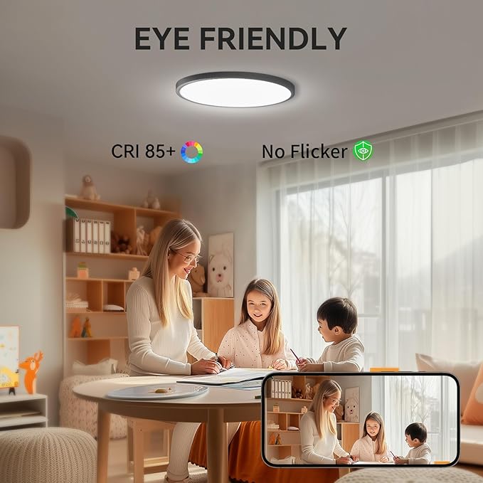 MODERN 28W 3200lm LED Flush Mount Ceiling Light, Super Slim 12 inch LED Ceiling Light, 5000K Daylight LED Ceiling Light for Bedroom, Living Room, Dining Room，Garage and Office… (5000K-8 Pack(Black))