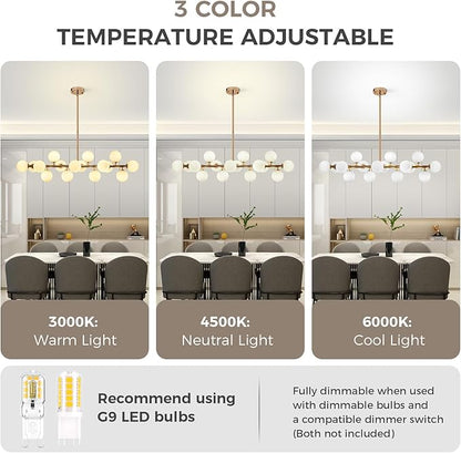 Grey Linear Chandelier, Modern Sputnik Ceiling Fixture with Adjustable Height & Dimmable Glass Shades for Dining Room, Office, Mid-Century Design