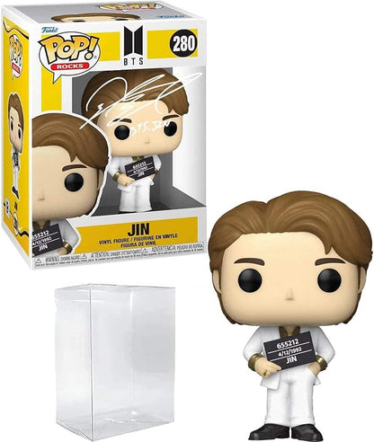 BTS Jin #280 Facsimile Signed Reprint Laser Autographed Funko POP! Rocks Figurine with Protector Case