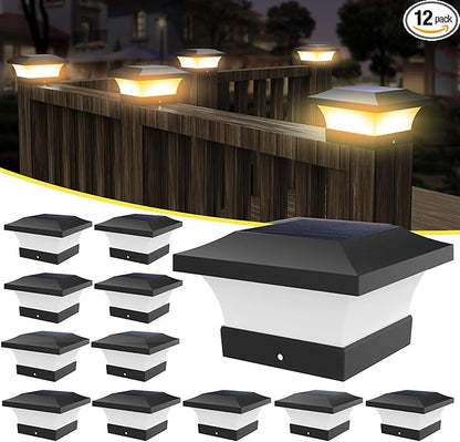 T-SUN Solar Post Cap Lights, Outdoor Waterproof LED Lights for 4x4 Wooden Posts, Deck, Fence, Garden, Mailbox – Eco-Friendly, Made from Recycled Materials, Sustainable Solar Fence Post Light (12 Pack)