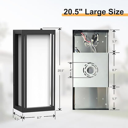 𝟐𝟎.𝟓-𝐈𝐍𝐂𝐇 Dusk to Dawn Outdoor Wall Lights, Large Size Waterproof Patio Lanterns, LED Exterior Light Fixture Wall Mount Lantern Sconce, Black Outdoor Wall Sconces for Front Door Porch
