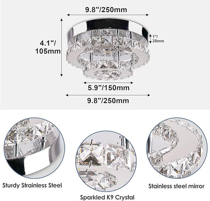 Modern Crystal Flush Mount Chandelier Two Layers Crystal Chandeliers LED Ceiling Light Fixture Mini Chandeliers with Crystals Hallway Light Bedroom Chandelier for Bathroom Kitchen Office