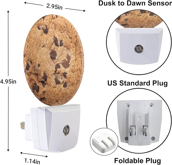 Food Decorative Night Light Chocolate Chip Cookie Funny Dessert Plug-in Nightlight Energy Saving 0.5W LED Lighting for Boys Girls Men Women