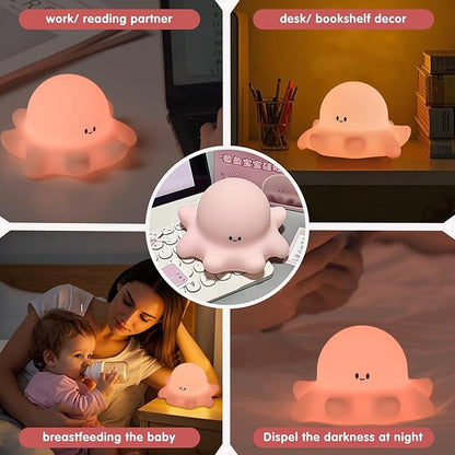 YR YRHH-PET Pink Octopus Night Light,LED Squishy Novelty Animal Cute Lamp, Food Grade Silicone Nightlight, 3 Level Dimmable, Light Up Octopus Decor for Room College Dorm, Boy Girl Gifts