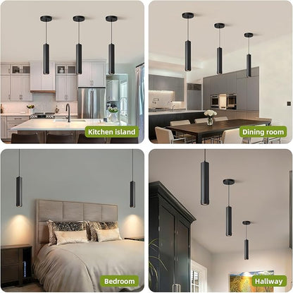 OKELI Black LED Mini Pendant Light, Dimmable Hanging Pendant with Adjustable Beam Angle, 3CCT 2700K–6000K Modern Pendant Light for Kitchen Island, Bar Counter or Bedroom, 12W 11.8", 1 Pack