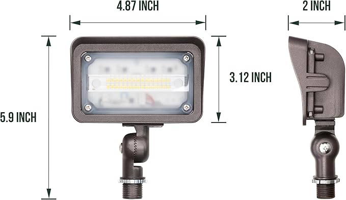 GKOLED 25W LED Flood Lights Outdoor, Dusk to Dawn Security Light, with Anti-Glare Guard, 120V 5000K 2750LM Waterproof Landscape Lighting, Aluminum, 1/2" Knuckle Mount, 2 Pack, UL Listed