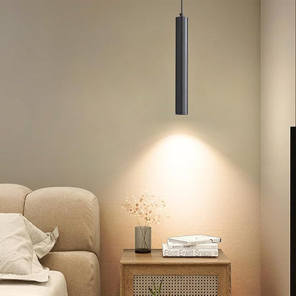 2 Pack Mini Kitchen Island Pendant Light, LED Minimalist Ceiling Hanging Light, 3 Color 3000K/4500K/6500K, Adjustable Height, Black Modern Linear Lamp Lighting for Dining Room, Bedroom, Bar