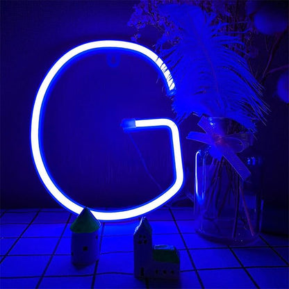 Neon Letter Lights LED Blue Neon Signs 26 Alphabet Lights USB/Battery Powered Creative Night Lamp Decor for Home Party Bar Christmas Wedding Festival