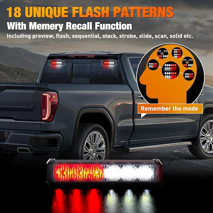 Nilight 12LED Emergency Strobe Traffic Advisor Light Bar 2 in 1 Red White Dash Warning Safety Flashing Lights Front/Rear Windshield Construction Lights for Trucks Cars Plow Police Firefighter Vehicles
