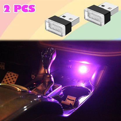 USB LED Car Interior Atmosphere Lights, 2 PCS, Night Light, Decoration Lamp USB Night Light for All Car Interiors (Pink Purple)