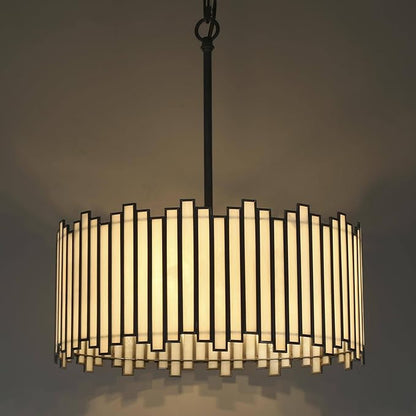 KSANA Black Drum Chandelier, 4-Light Modern Pendant Lights with Irregular White Glass Shade, 15.5'' Chandeliers Hanging Light Fixtures for Dining Room Kitchen Bedroom Foyer