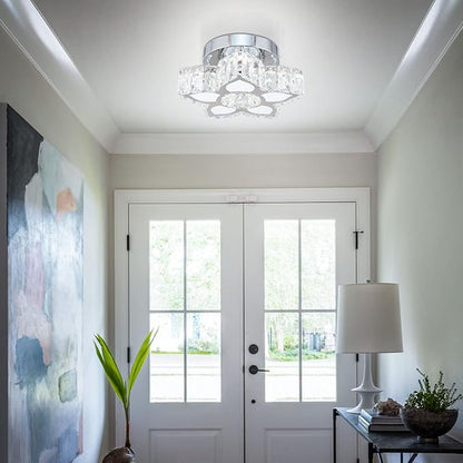 FRIXCHUR Crystal Ceiling Light Modern Mini Chandelier Flower LED Flush Mount Ceiling Light Fixture for Dining Room Bedroom Living Room Small Room (Cool White)