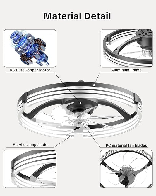 AIKVSXER Ceiling Fans with Lights and Remote, 20 Inch Low Profile Fandelier with APP Control, Ultra Quiet, 3CCT and 6 Wind Speeds for Bedroom, Living Room Modern Flush Mount Fan Light