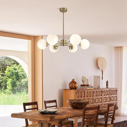 KCO Lighting Gold Sputnik Chandelier 6 Lights Milk Glass Chandelier Brass Kitchen Ceiling Light White Globe Pendant Light Mid Century Modern Dining Room Light Fixtures
