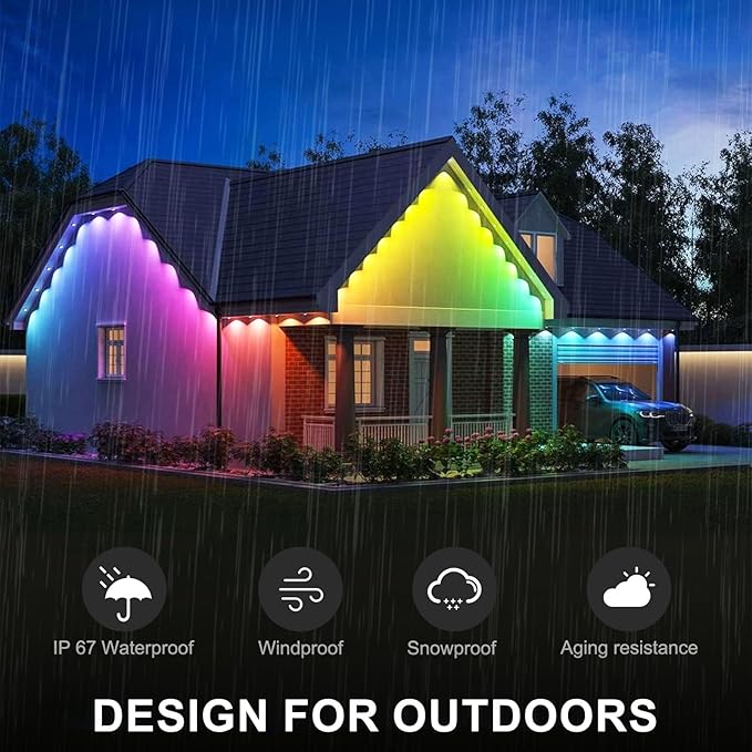 Permanent Outdoor Eaves Lights, 50ft with 30 RGB LED Bulbs for Festive Decor, 100+ Scene Options, IP67 Waterproof, Smart App & Remote Control Compatible for Christmas,Holiday,Outdoor Decor