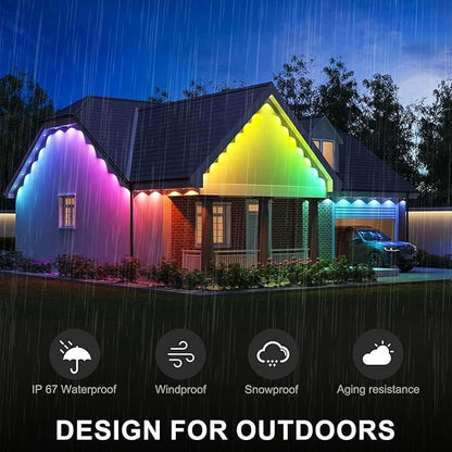 Permanent Outdoor Eaves Lights, 50ft with 30 RGB LED Bulbs for Festive Decor, 100+ Scene Options, IP67 Waterproof, Smart App & Remote Control Compatible for Christmas,Holiday,Outdoor Decor