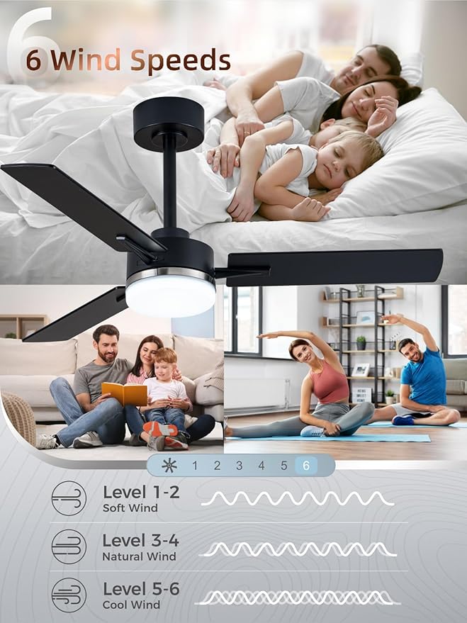 LANMEL Ceiling Fan with Light, Modern Flush Mount Low Profile with Remote Control, Reversible, 3CCT Dimmable, Quiet,LED for Bedroom, Living Room, Indoor/Outdoor Patio Use 42 Inch Silver & Black