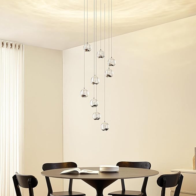 9-Light Modern Chrome Glass Globe Chandelier, Hanging Cluster Pendant Light Kitchen Island & Foyer Chandelier, Warm White 3000K, 4230 Lm, LED Modern Chandelier, Ø 15.7 in