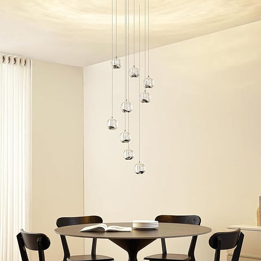 9-Light Modern Chrome Glass Globe Chandelier, Hanging Cluster Pendant Light Kitchen Island & Foyer Chandelier, Warm White 3000K, 4230 Lm, LED Modern Chandelier, Ø 15.7 in