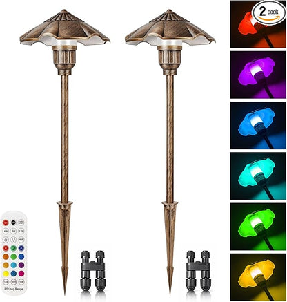 RGBW Color Changing Landscape Lights, IP65 Waterproof Low Voltage Landscape Lighting, Cast-Aluminum LED Spotlight Outdoor for Walkway Path Yard Garden Patio Lawn, 2 Pack