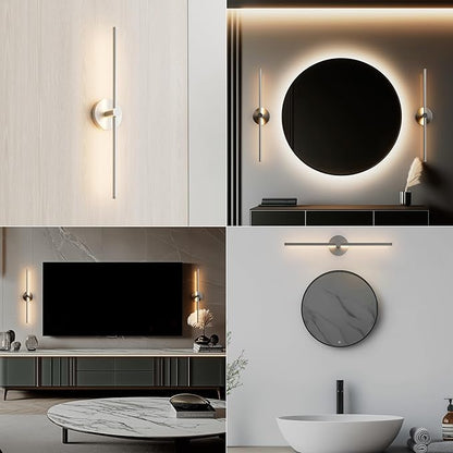 ZAGO 24 Inch LED Indoor Linear Wall Sconces Set of Two, 3CCT Switchable, Brushed Nickel, Hardwired and Wall Mounted, Dimmable for Living Room, Hallway, Bedroom, 120-277V, 14W, 900LM, ETL Certified