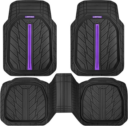 CAR PASS Tire Tread DeepDish Rubber Floor Mats for car Heavy Duty car mats All Weather, Universal XL~M Trim to Fit for Truck SUV Vehicle Automotive, Waterproof car mats 3 Piece (Purple Black)