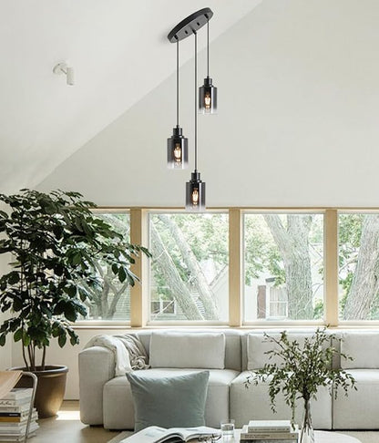 3-Light Black Pendant Lighting, Adjustable Modern Pendant Lights for Kitchen Island, Industrial Cluster Hanging Lights for Dining Table Hallway Bedroom Living Room