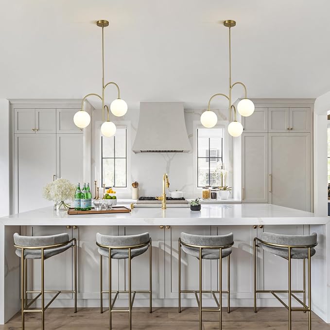 3 Light Milk Glass Chandelier Small Gold Chandelier Vintage Bedroom Pendant Light Fixture White Globe Ceiling Light Mid Century Modern Sputnik Light